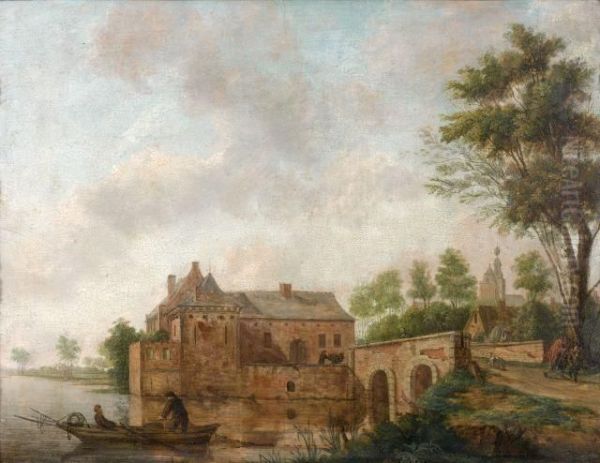 Pecheur Au Pied D'une Maison Forte Oil Painting by Hendrik Frans de Cort