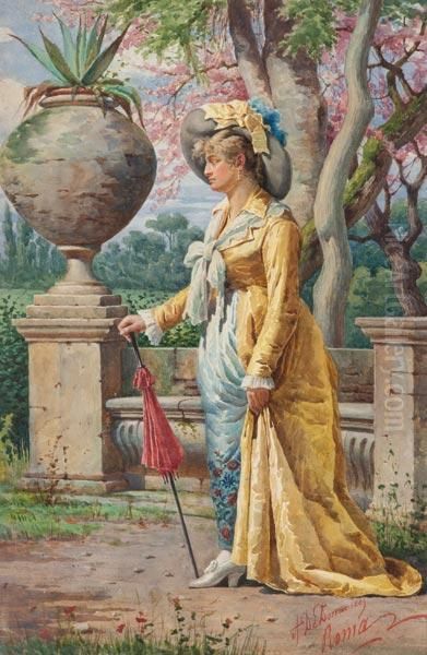 Nobildonna Con Ombrellino Nel Parco Oil Painting by Achille De Dominicis