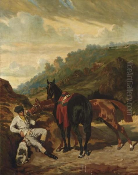 Le Lad Blanc Et Ses Chevaux Oil Painting by Alfred De Dreux