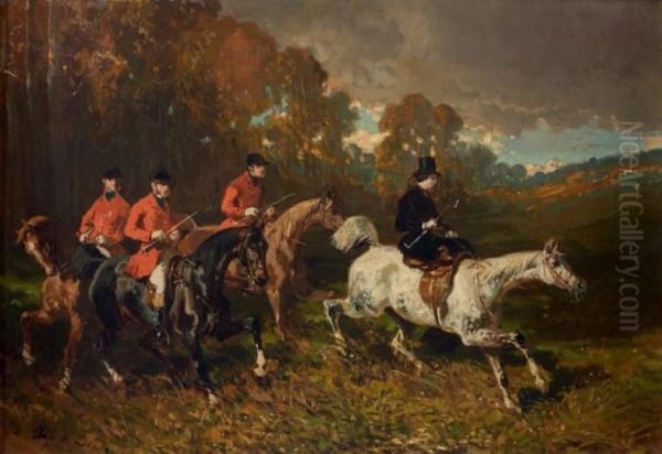 Cavaliers Sortant De La Foret Oil Painting by Alfred De Dreux