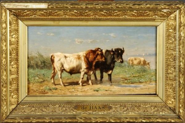 Les Vaches Oil Painting by Johannes-Hubertus-Leonardus de Haas