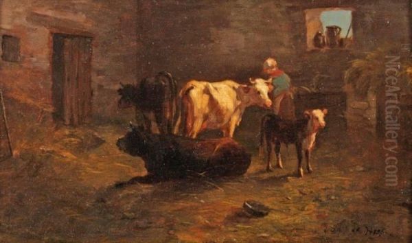 Vaches A L'etable Oil Painting by Johannes-Hubertus-Leonardus de Haas