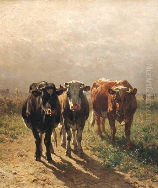 Cows In Pasture
 Oleo Sobre Tabla Oil Painting by Johannes-Hubertus-Leonardus de Haas