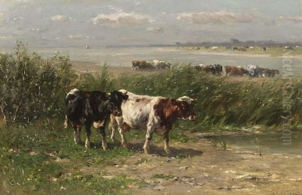 Cattle Oil Painting by Johannes-Hubertus-Leonardus de Haas