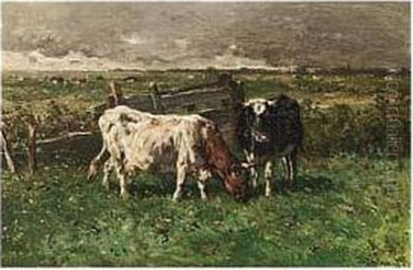 Cows At Pasture Oil Painting by Johannes-Hubertus-Leonardus de Haas