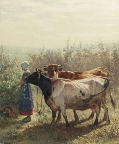 The Little Cowherd Oil Painting by Johannes-Hubertus-Leonardus de Haas