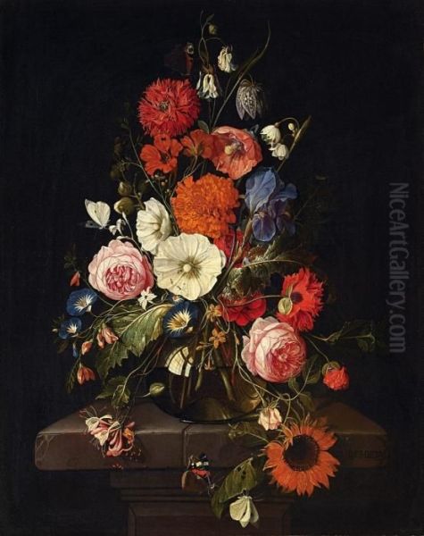 Blumenstillleben In Glasvase Oil Painting by Cornelis De Heem