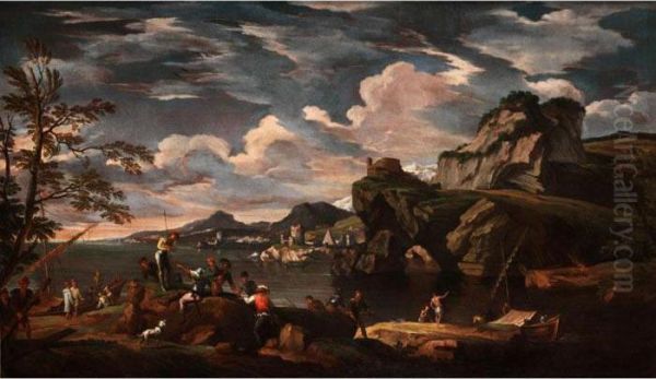 Sudliche Kustenlandschaft Mit Meeresbucht Oil Painting by Jacob De Heusch