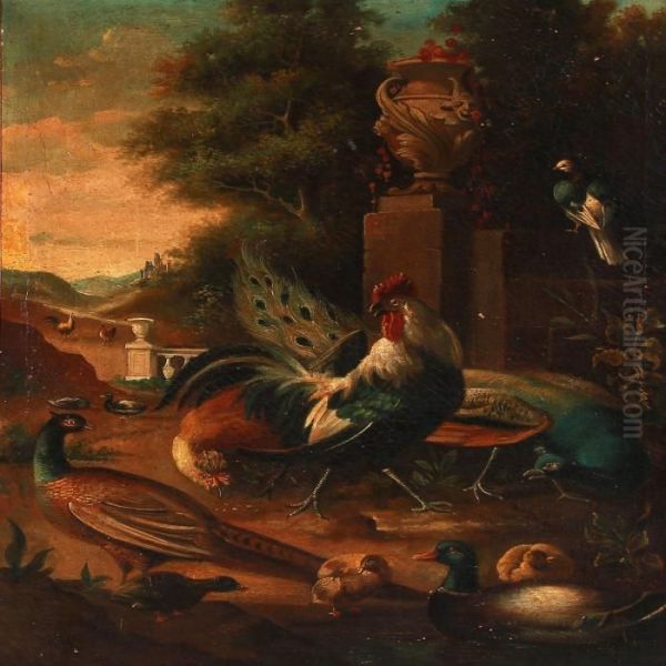 Different Birds In A Park Landscape Oil Painting by Melchior de Hondecoeter