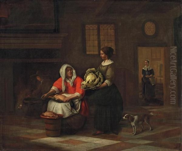 Kucheninterieur Mit Zwei Frauen Bei Der Arbeit Oil Painting by Pieter De Hooch