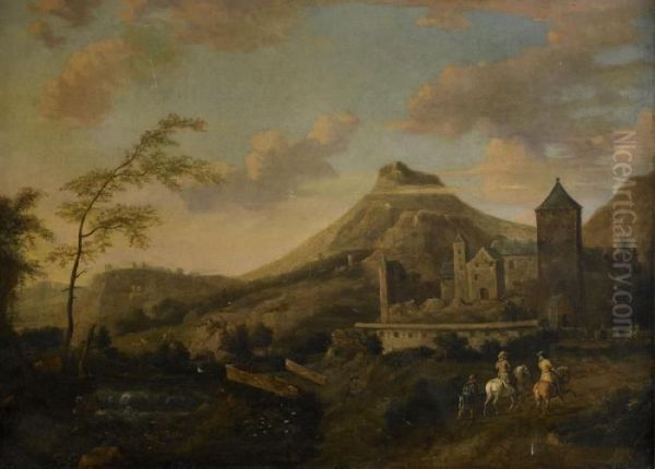 Pastoralt Landskap Med Ridande Sallskap Oil Painting by Ludolf de Jongh