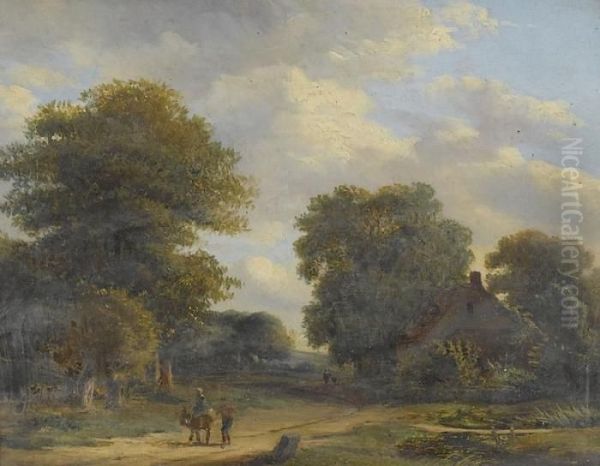 Landschaftsidylle Mit Reiter Und Staffage Oil Painting by Jan Baptiste de Jonghe