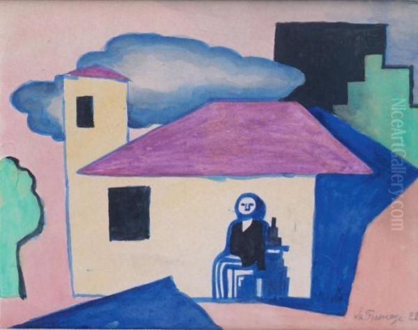 L'homme Assis Devant La Maison Oil Painting by Roger de La Fresnaye