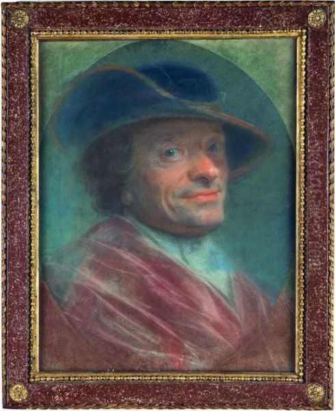 Ritratto Di Uomo Con Veste Rossa E Cappello Blu Oil Painting by Maurice Quentin de La Tour