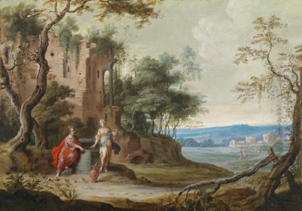 Christ And The Woman Of Samaria At The Well Oil Painting by Geeraert De Lavallee