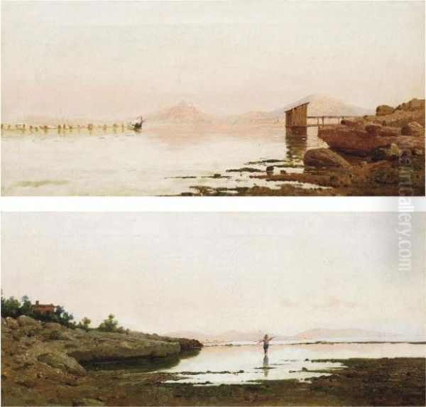 Views Of The Coast Near Palermo Oil Painting by Ettore De Maria-Bergler