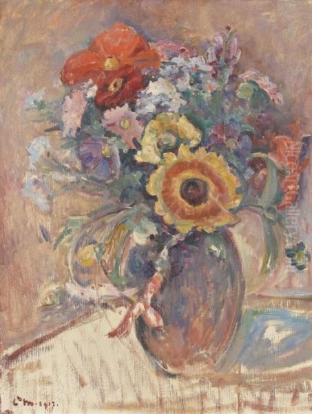 Blumenstillleben Oil Painting by Louis De Meuron