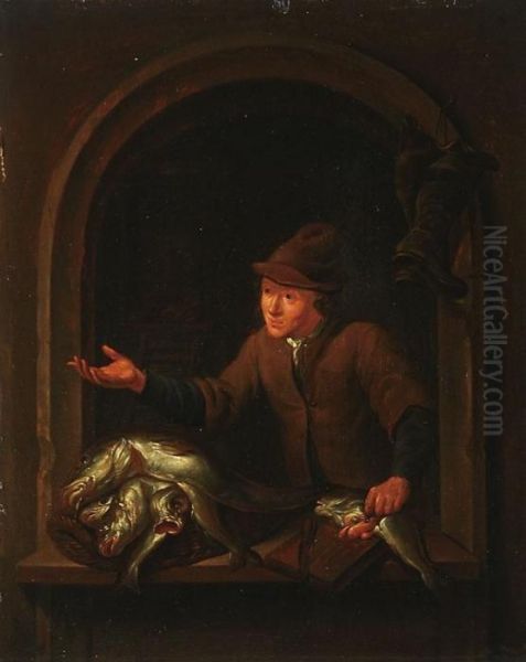 The Fish Seller Oil Painting by Louis de Moni