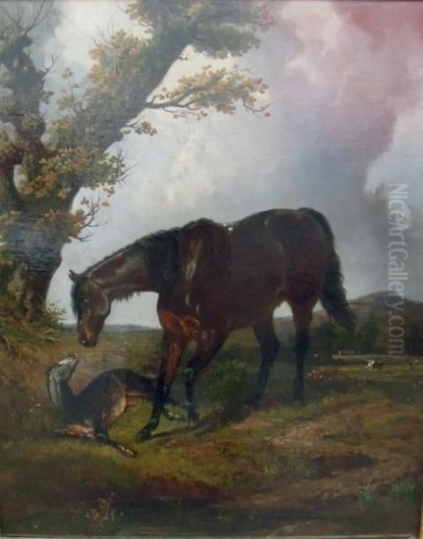 Jument Et Son Poulain Oil Painting by Henri D'Annecy (Comte De) Montpezat