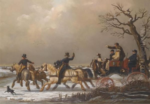 A Winter Carriage Ride Oil Painting by Henri D'Annecy (Comte De) Montpezat