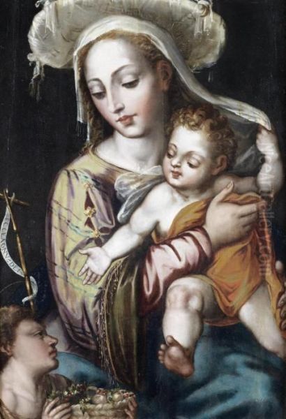 The Madonna And Child With The Infant Saint John The Baptist Oil Painting by Luis de Morales