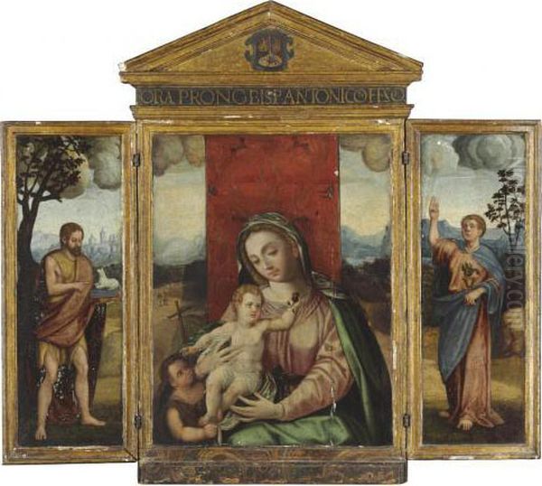 A Triptych Of The Virgin And Child With The Young Saint John The Baptist Oil Painting by Luis de Morales