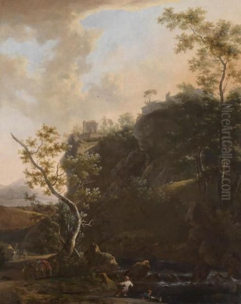 A Southern Mountain Landscape With An Elevated Castle Oil Painting by Frederick De Moucheron