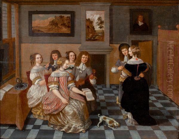 Elegante Compagnie Dans Un Interieur Oil Painting by Laurentius de Neter