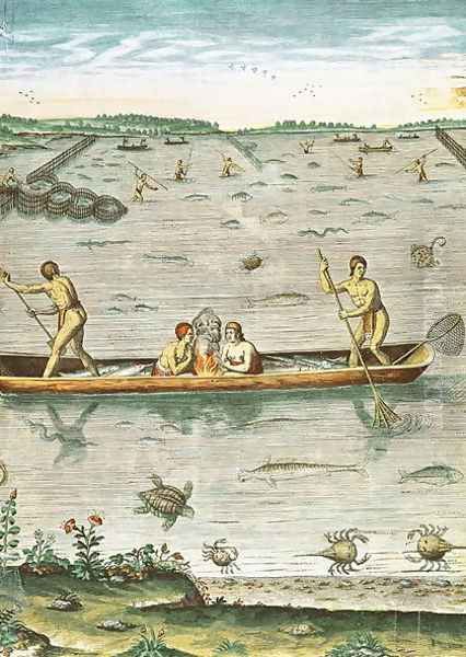 How the Indians Catch their Fish, from Admiranda Narratio..., engraved by Theodore de Bry (1528-98) 1590 Oil Painting by John White