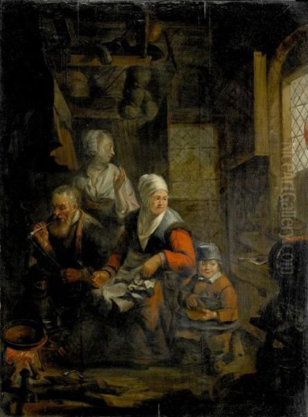 Koksinterior Med Familjescen Oil Painting by Abraham de Pape