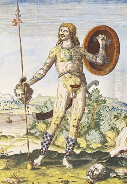 Pictish man, from Admiranda Narratio..., engraved by Theodore de Bry (1528-98) 1585-88 Oil Painting by John White