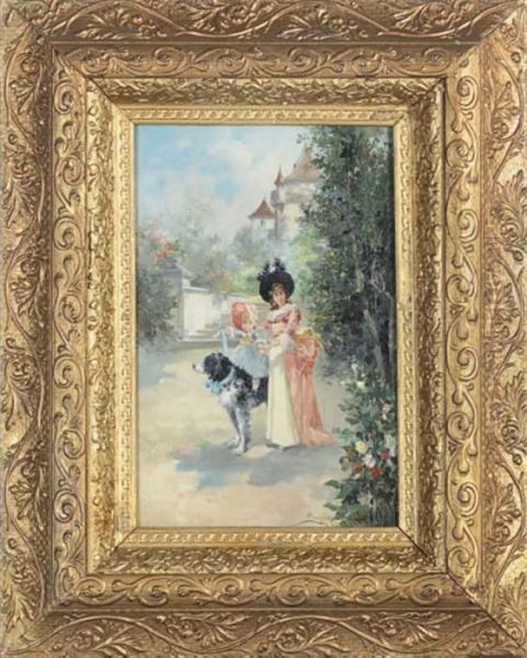 Playtime In The Mansion Garden Oil Painting by Vicente Garcia de Paredes