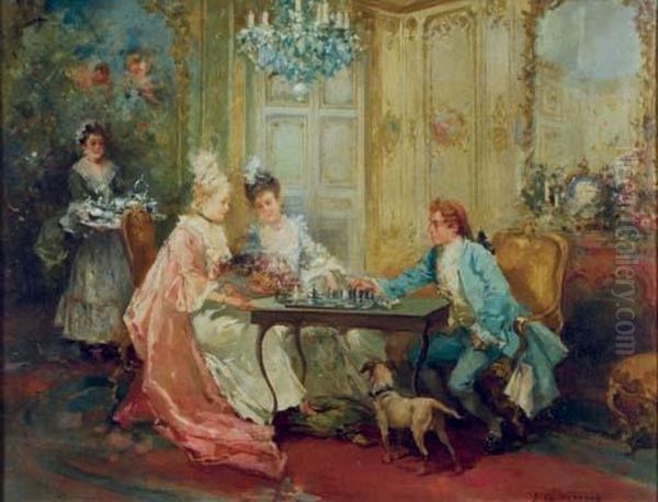 A Game Of Chess Oil Painting by Vicente Garcia de Paredes