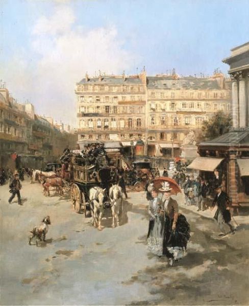 A Square Near The Stock Exchange, Paris Oil Painting by Vicente Garcia de Paredes