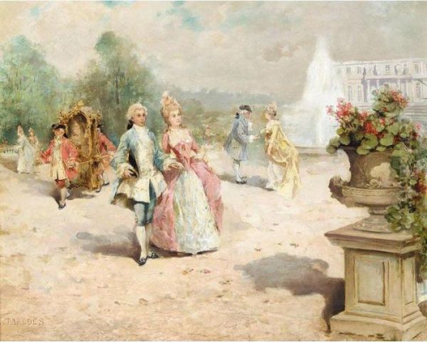 A Walk In The Grounds Oil Painting by Vicente Garcia de Paredes