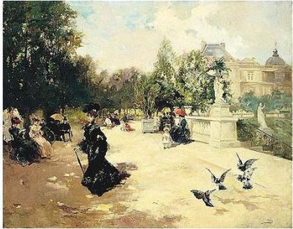 Los Jardines De Los Tuilleries (the Tuilleries Gardens) Oil Painting by Vicente Garcia de Paredes