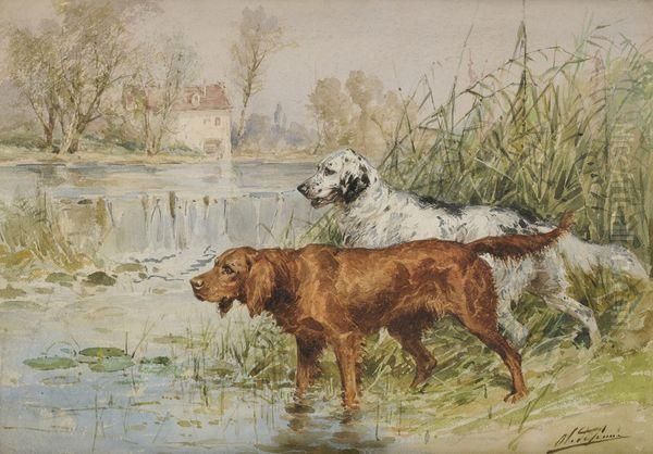 Chiens A L'arret Oil Painting by Charles Olivier De Penne