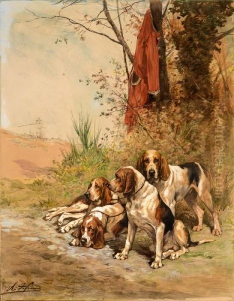 Relais De Chiens De Meute Oil Painting by Charles Olivier De Penne