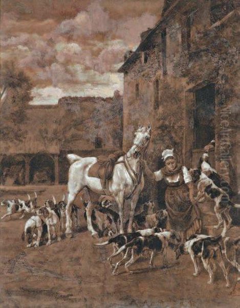 Depart Du Chasseur Oil Painting by Charles Olivier De Penne