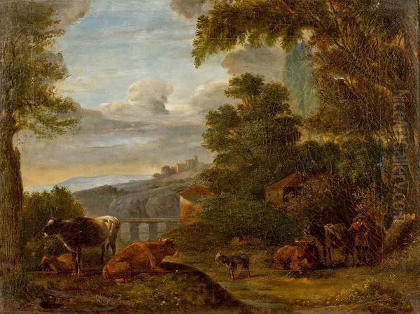 Troupeau Dans Un Paysage Oil Painting by Edmond De Pratere