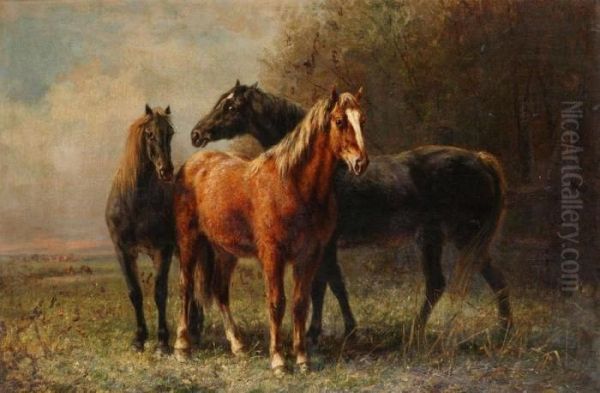 Paarden In Landschap Oil Painting by Edmond De Pratere