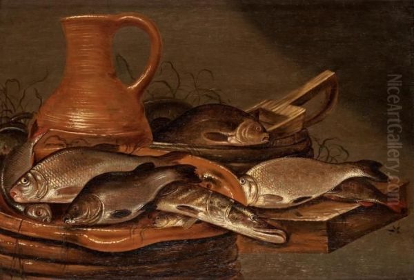 Still Life With Fishes Oil Painting by Pieter de Putter