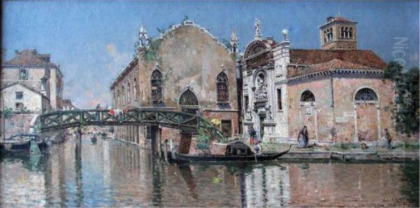 Veduta Di Un Canale Di Venezia Oil Painting by Antonio Maria de Reyna