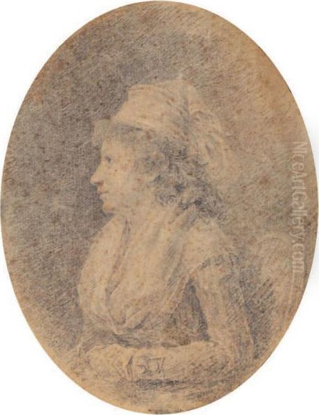 Portrait De Femme De Profil Oil Painting by Augustin de Saint-Aubin