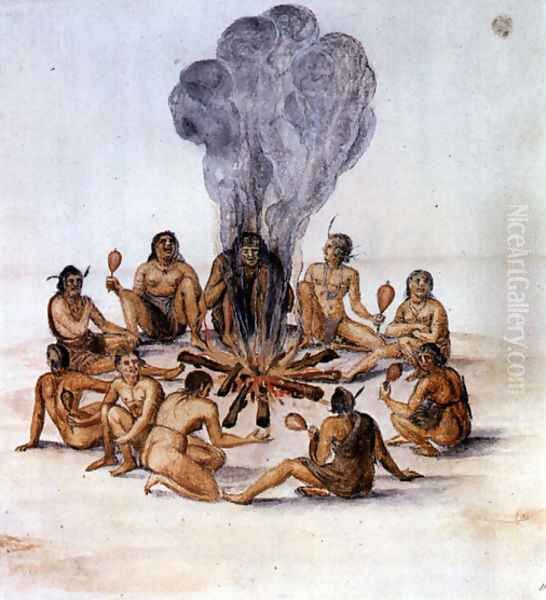 Indians round a Fire Oil Painting by John White