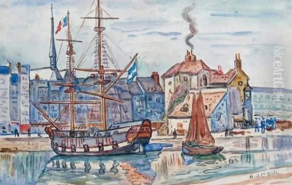 Galion Dans Le Port De Honfleur Oil Painting by Henri Lienard De Saint-Delis