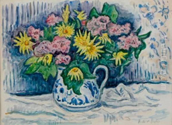 Vase De Fleurs Oil Painting by Henri Lienard De Saint-Delis