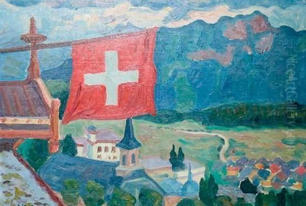 Le Drapeau Suisse Oil Painting by Henri Lienard De Saint-Delis