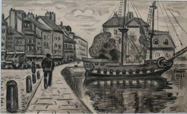 Caravelle Dans Le Vieux Bassin A Honfleur by Henri Lienard De Saint-Delis