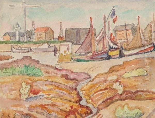 Low Tide At Hon Fleur Oil Painting by Henri Lienard De Saint-Delis